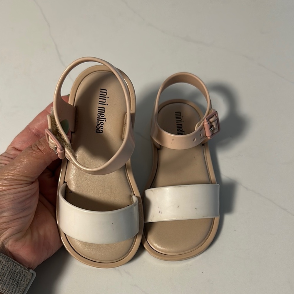 Mini Melissa White and Pink Sandals with Ankle Strap